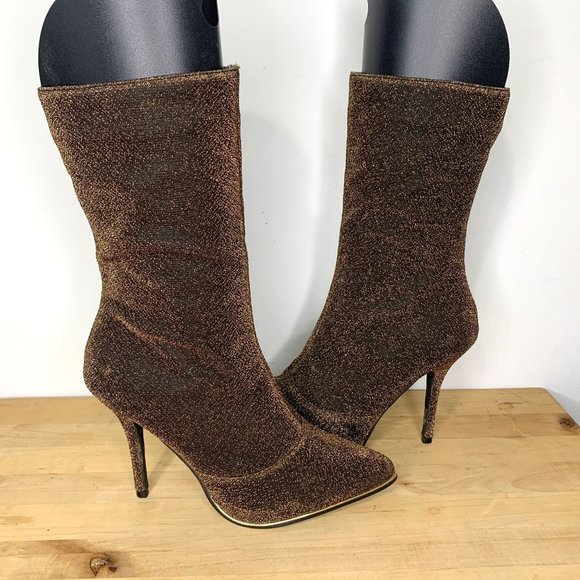 NICOLE MILLER NYC Logan Bronze Glitter Pointed Toe Heeled Boot Sz 8.5 - Picture 4 of 11